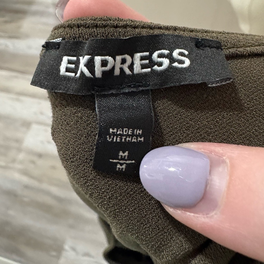 Express Olive Green Top Blouse Medium - Picture 3 of 5